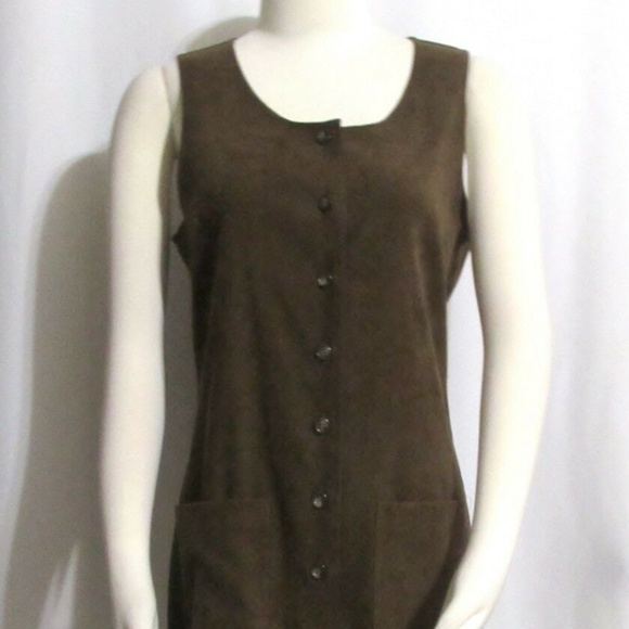 NEW TALBOTS BROWN FAUX SUEDE JUMPER DRESS SIZE 6 - Picture 1 of 5